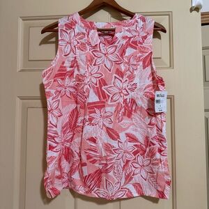 Coral Bay Pink Floral Tank Top Linen Size small